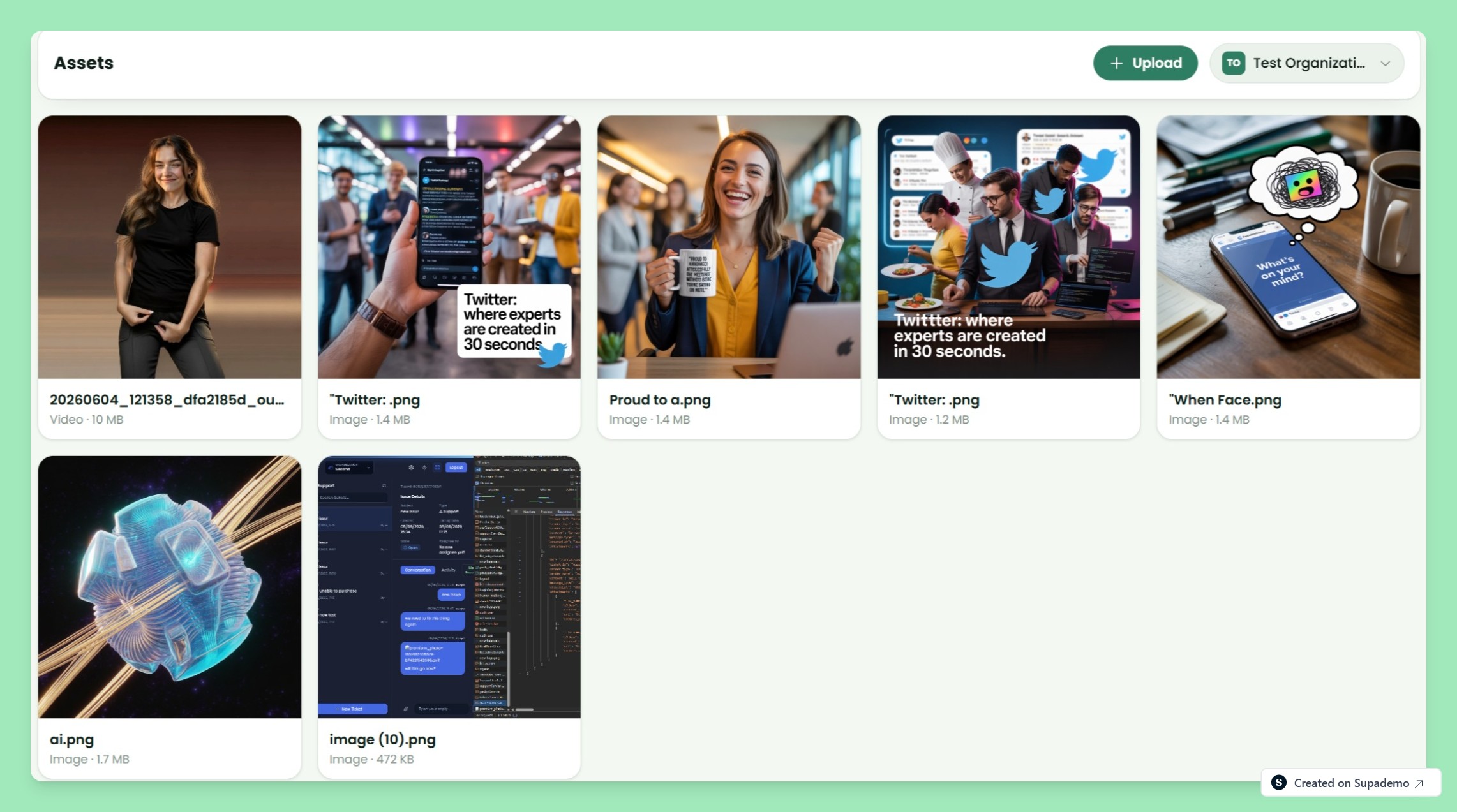 Avelis AI asset library with campaign media files.